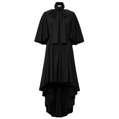 Femponiq Women's Bow Tie Neck Cape Sleeve Maxi Dress - Black
