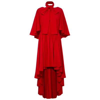 Femponiq Women's Bow Tie Neck Cape Sleeve Maxi Dress - Deep Red