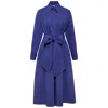 Femponiq Women's Cotton Belted Gathered Maxi Shirt Dress / Vivid Blue In Blue