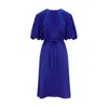 FEMPONIQ WOMEN'S DRAPED PUFF SLEEVE SATIN DRESS - ROYAL BLUE