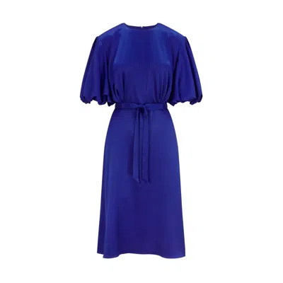 FEMPONIQ WOMEN'S DRAPED PUFF SLEEVE SATIN DRESS - ROYAL BLUE