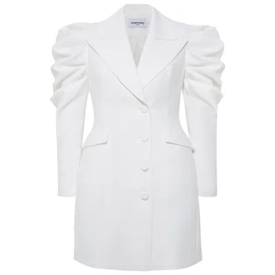 Femponiq Women's Draped Sleeved Tailored Blazer Dress - White