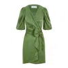 FEMPONIQ WOMEN'S DRAPED VEGAN-CUPRO WRAP DRESS - AVOCADO GREEN