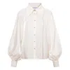 Femponiq Women's Gathered Neck Voluminous Raglan Sleeve Shirt - Pearl White In White
