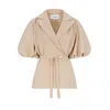 Femponiq Women's Neutrals Draped Puff Sleeve Tailored Blouse - Beige In Beige