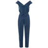 Femponiq Women's Off Shoulder Belted Vegan Jumpsuit - Dark Denim Blue In Blue
