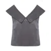 Femponiq Off Shoulder Collared Crop Top (charcoal Grey) In Grey