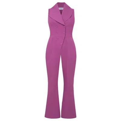 Femponiq Women's Pink / Purple Double Breasted Shawl Lapel Jumpsuit - Purple Orchid In Pink/purple