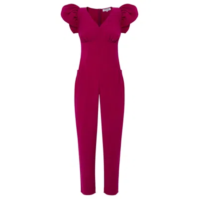 Femponiq Women's Pink / Purple Puff Sleeved Crepe Jumpsuit - Pink & Purple In Pink/purple