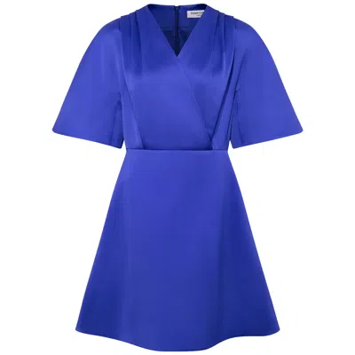 FEMPONIQ WOMEN'S PLEATED SHOULDER KIMONO SLEEVE SATIN DUCHESS DRESS / ROYAL BLUE