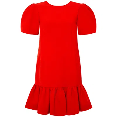 FEMPONIQ WOMEN'S PLEATED SHOULDER PEPLUM HEM CADY DRESS / WATERMELON RED