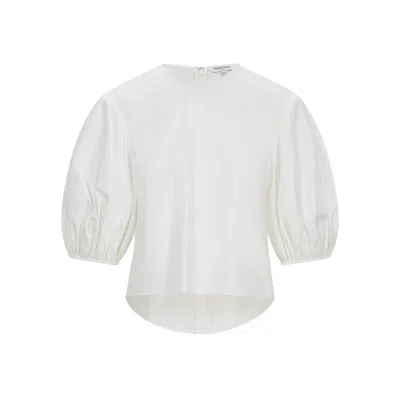 Femponiq Women's Puff Sleeve Cotton Top - White