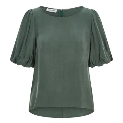 Femponiq Women's Puff Sleeve Cupro Blouse - Green