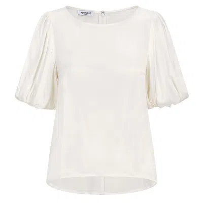 Femponiq Women's Puff Sleeve Cupro Blouse - White In Neutral