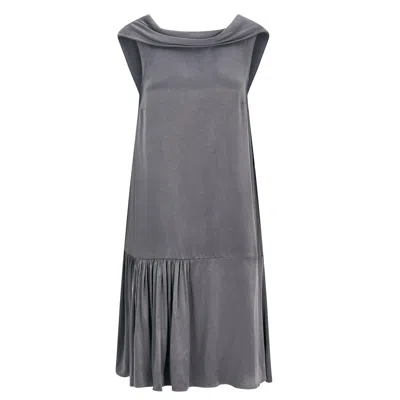 Femponiq Women's Roll Collar Dress With Cutaway Neck - Grey