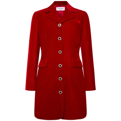FEMPONIQ WOMEN'S VELVET TAILORED BLAZER DRESS - DEEP RED