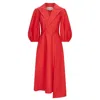 Femponiq Women's Wide Lapel Asymmetric Cotton Dress - Red In Red