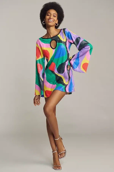 Fenáreta Let's Groove Long-sleeve Mini Dress In Multi
