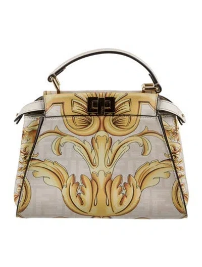 Pre-owned Fendace Barocco Fendi Peekaboo Mini In Neutral