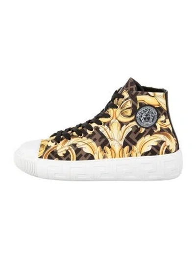 Pre-owned Fendace Canvas Graphic Print Athletic Sneakers In Yellow