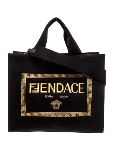 Pre-owned Fendace Canvas Large Shopping Tote In Black