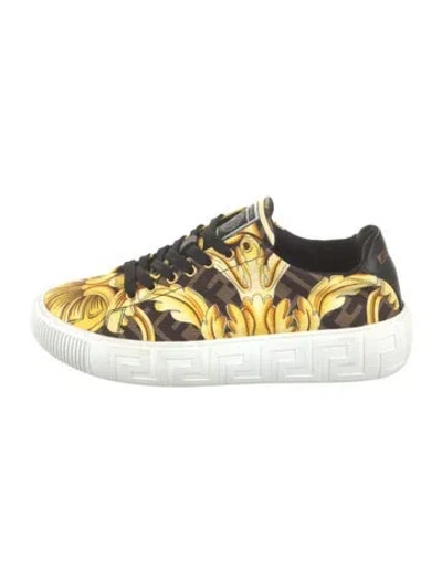 Pre-owned Fendace Canvas Printed Athletic Sneakers In Black