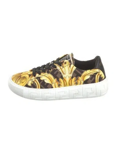 Pre-owned Fendace Canvas Printed Sneakers In Black