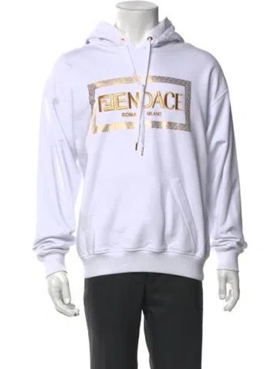 Pre-owned Fendace Graphic Print Crew Neck Hoodie In White