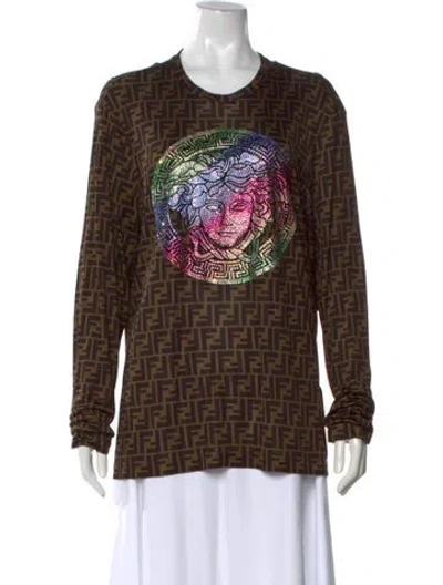 Pre-owned Fendace Graphic Print Crew Neck T-shirt In Neutral
