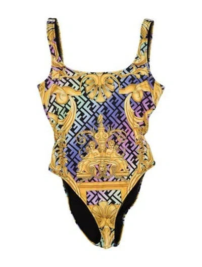 Pre-owned Fendace Graphic Print One-piece W/ Tags In Yellow