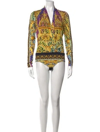 Pre-owned Fendace Graphic Print V-neck Bodysuit In Blue