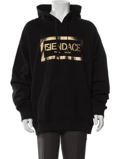 Pre-owned Fendace Graphic Print V-neck Hoodie W/ Tags In Black