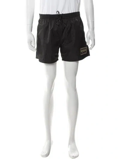 Pre-owned Fendace Greca Pattern Embroidered Accent Swim Trunks W/ Tags In Black