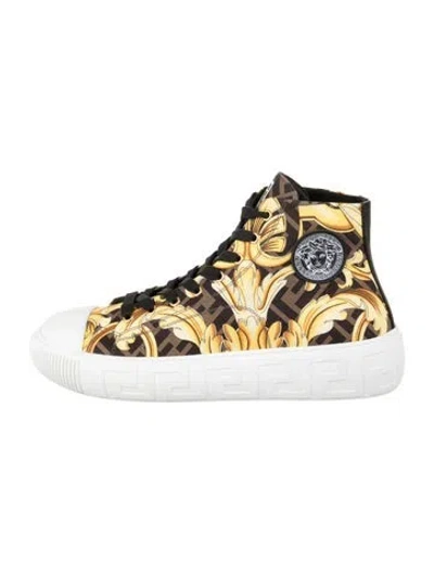 Pre-owned Fendace Medusa Insignia Canvas Chunky Sneakers In Yellow