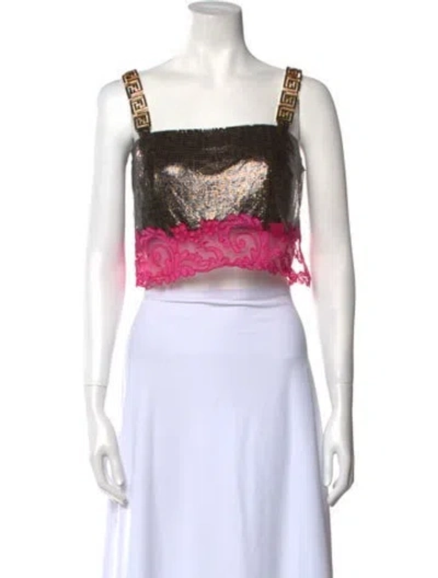 Pre-owned Fendace Metal Mesh Square Neckline Crop Top W/ Tags In Neutral