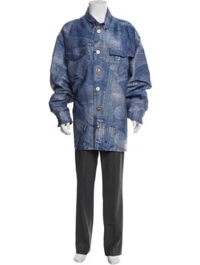 Pre-owned Fendace Patchwork Jacquard Jacket Printed Denim Jacket In Blue