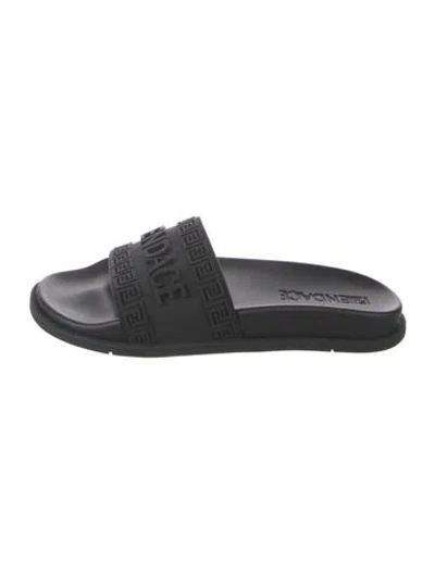 Pre-owned Fendace Rubber Graphic Print Slides In Black