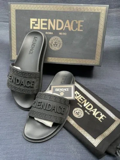 Pre-owned Fendace Rubber Slides In Black