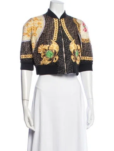 Pre-owned Fendace Silk Graphic Print Bomber Jacket In Brown