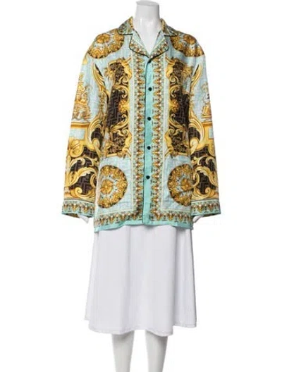 Pre-owned Fendace Silk Graphic Print Pajama Top W/ Tags In Blue