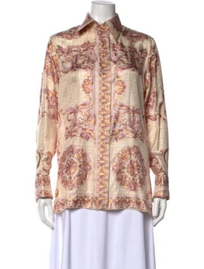 Pre-owned Fendace Silk Printed Button-up Top
