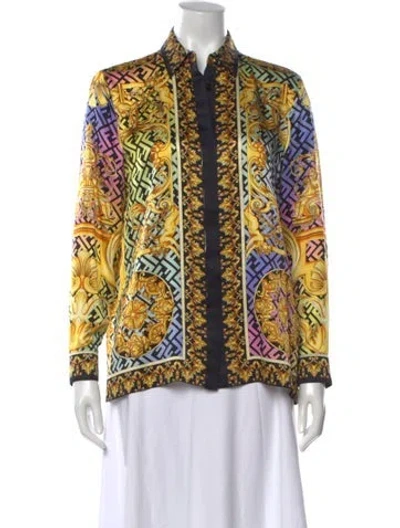Pre-owned Fendace Silk Printed Top In Black