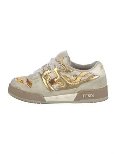 Pre-owned Fendace Suede Graphic Print Sneakers In Gold/neutrals