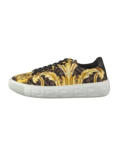 Pre-owned Fendace Zucca Ff Logo Canvas Sneakers In Black/yellow