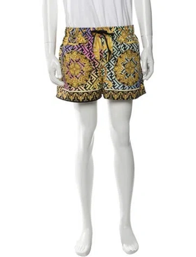 Pre-owned Fendace Zucca Ff Logo Graphic Print Swim Trunks In Black