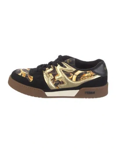 Pre-owned Fendace Zucca Ff Logo Leather Sneakers In Black