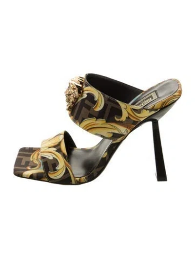 Pre-owned Fendace Zucca Ff Logo Silk Sandals In Brown