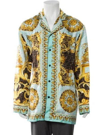 Pre-owned Fendace Zucca Ff Logo Silk Shirt In Blue