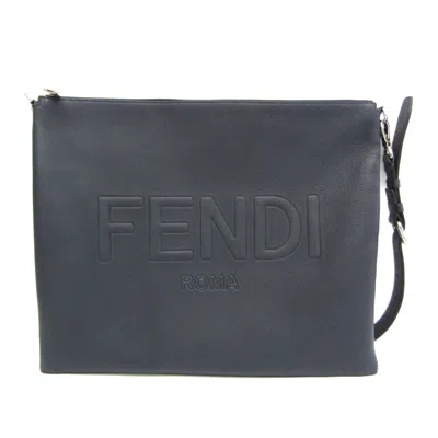 Fendi -- Navy Leather Clutch Bag () In Blue