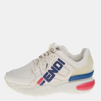 Pre-owned Fendi -fila Mania Logo Low Top Sneakers Size 39 In White